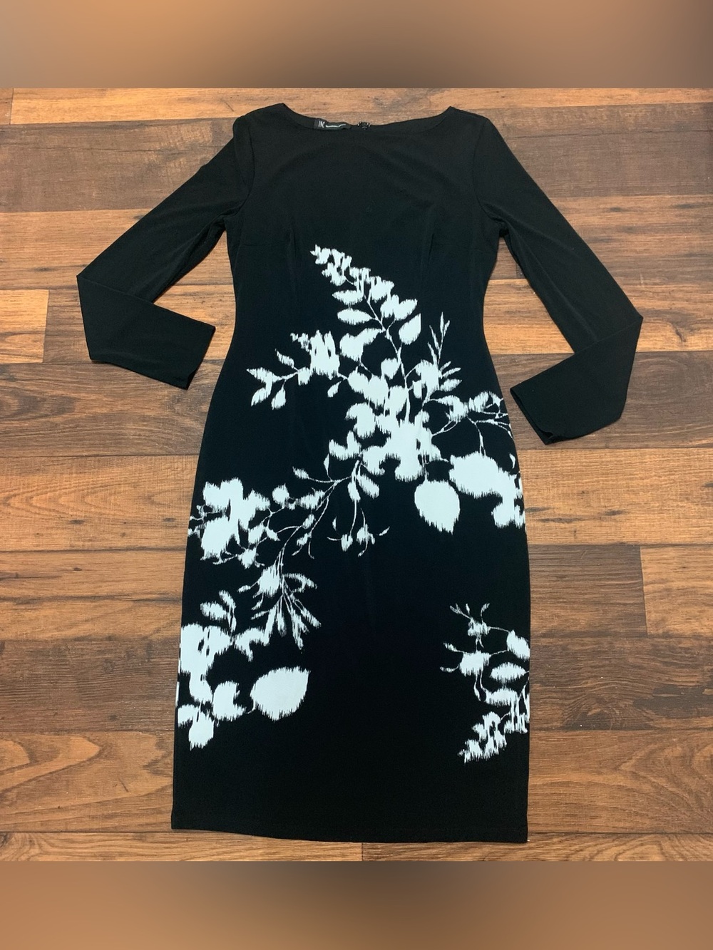 INC International Concepts Black White Floral Sheath Long Sleeve Knee Dress 4